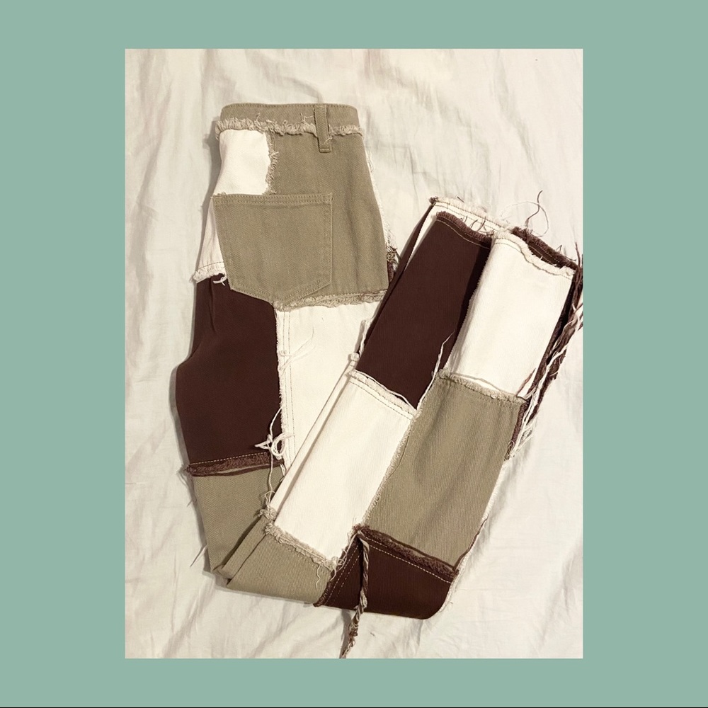 Shein brown and beige patchwork jeans